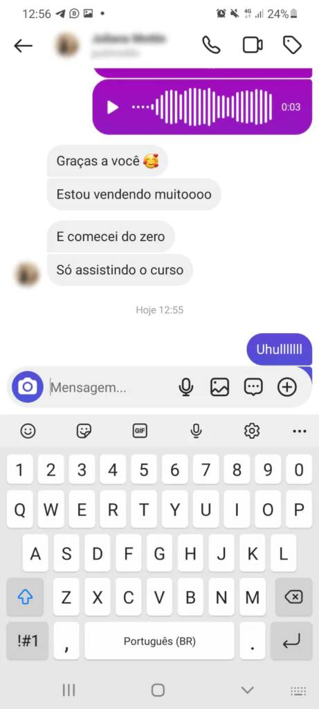 Aluna a dizer que está a vender muito começando do zero